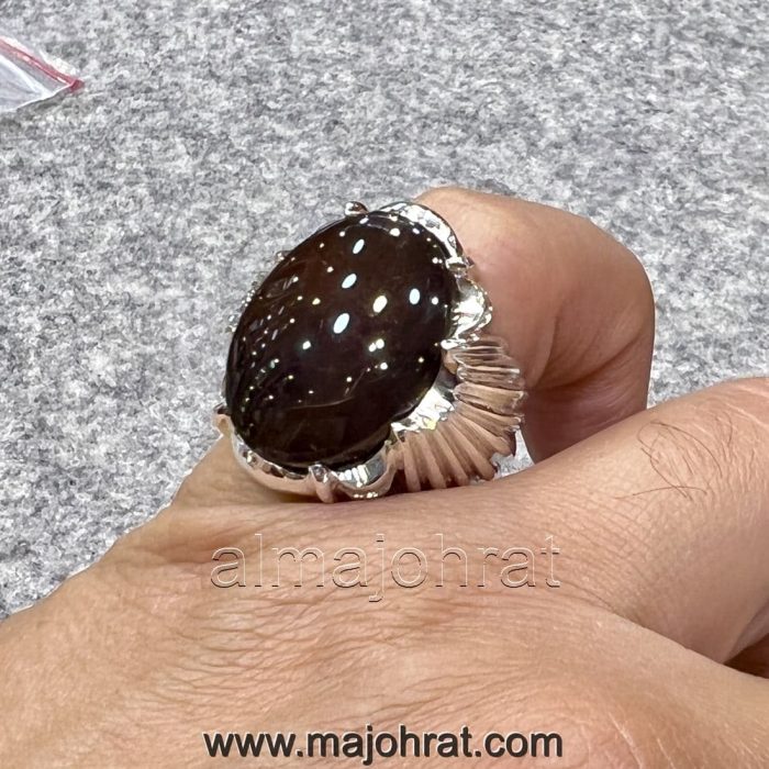 Aqeeq Al Kabadi - Natural Yemen Agate Ring - Pure Silver 925 - Black Agate - Image 2