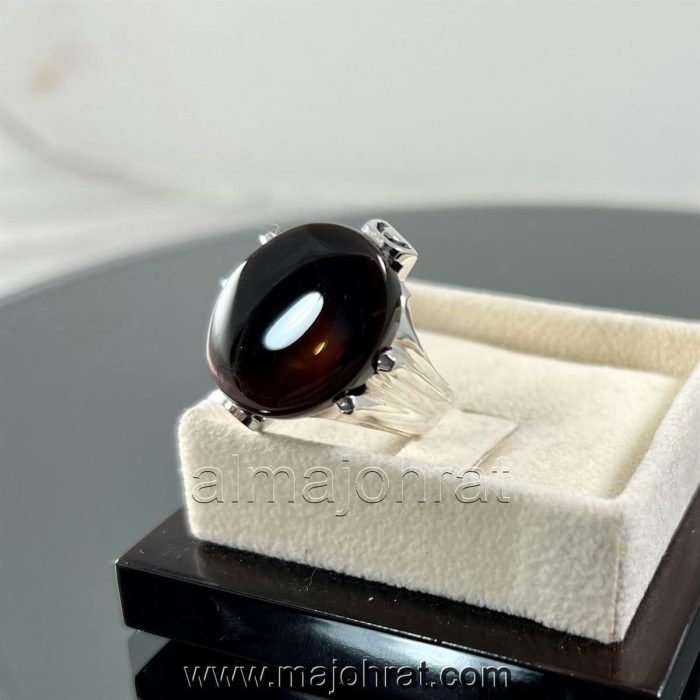 ⁦Aqeeq Al Kabadi - Natural Yemen Agate Ring - Dark Color Agate⁩ - الصورة ⁦2⁩