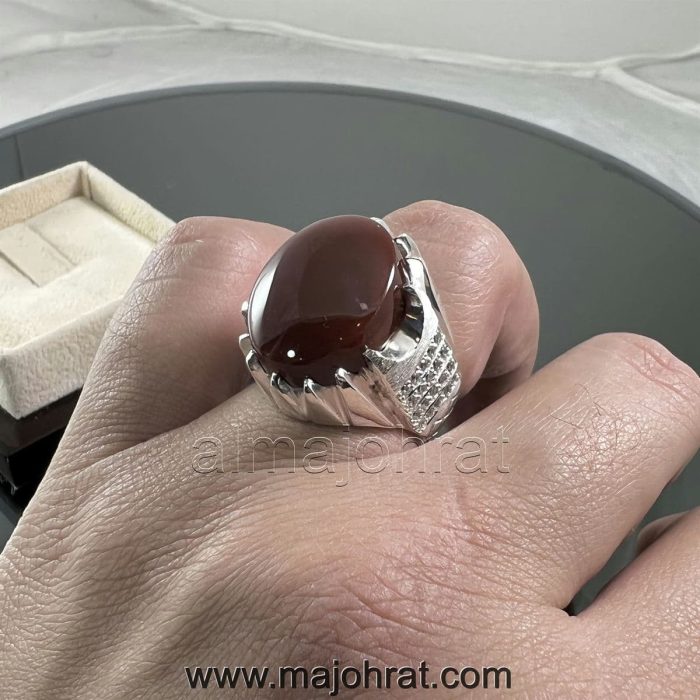 Yemeni Aqeeq - Natural Yemen Agate Ring - Pure Silver 925 - Image 3