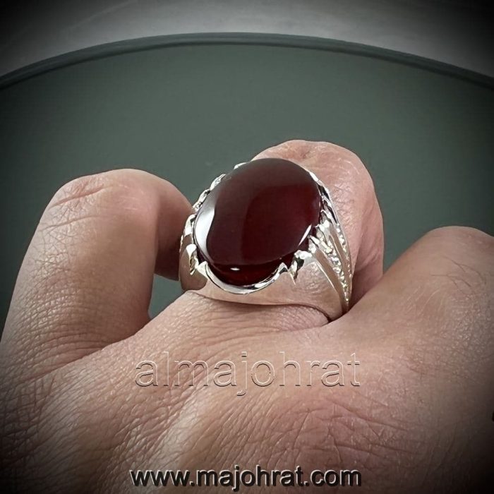 ⁦Yemeni Aqeeq - Natural Yemen Agate Ring - Pure Silver 925⁩ - الصورة ⁦3⁩