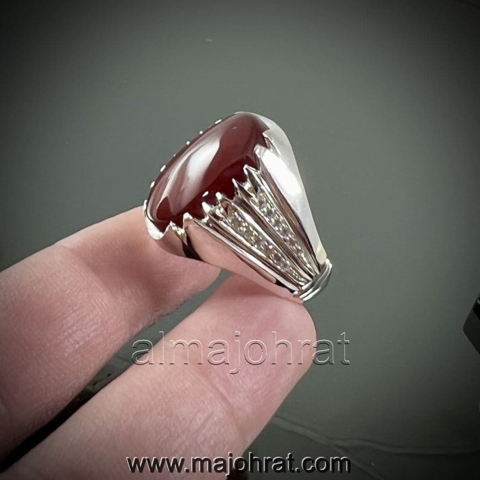 ⁦Yemeni Aqeeq - Natural Yemen Agate Ring - Pure Silver 925⁩ - الصورة ⁦2⁩