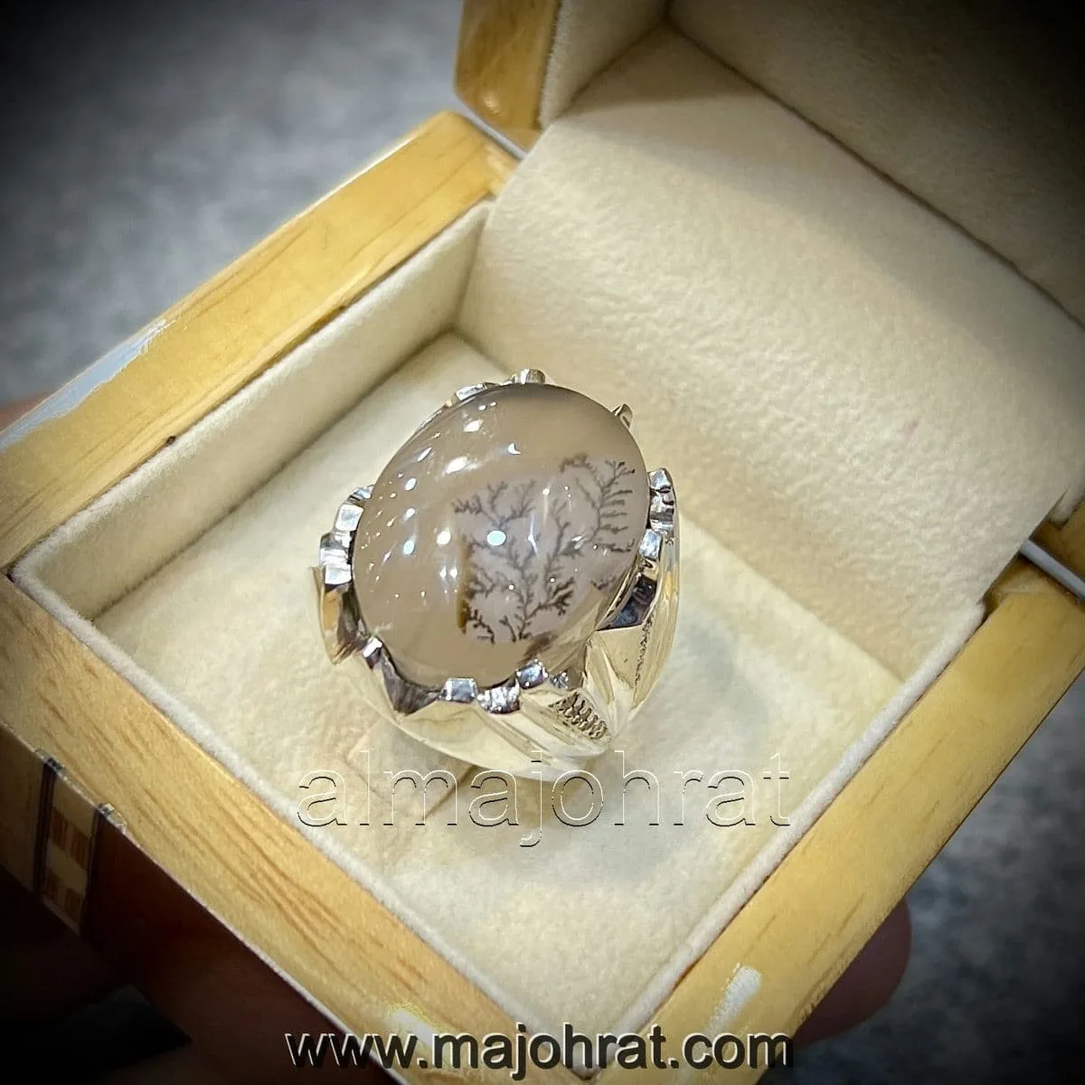 Natural Pictorial Agate - 925 Silver Ring - Shajri Agate - Shijri Aqeeq Ring - Dendritic Agate Ring