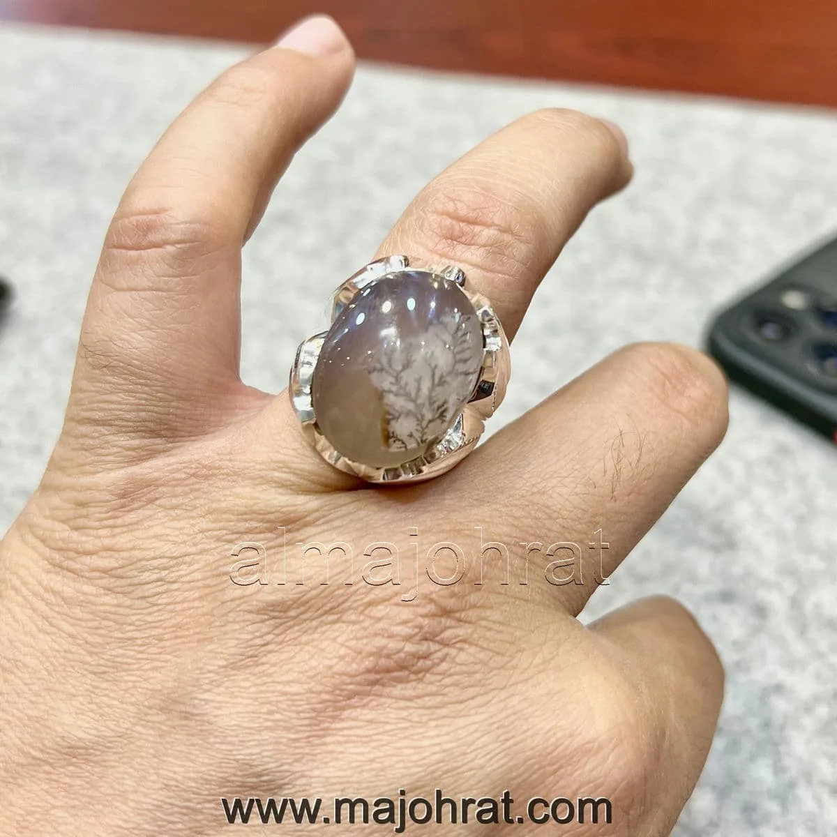 Natural Pictorial Agate - 925 Silver Ring - Shajri Agate - Shijri Aqeeq Ring - Dendritic Agate Ring