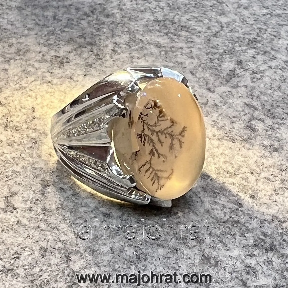 Natural Pictorial Agate - 925 Silver Ring - Shajri Agate - Shijri Aqeeq Ring - Dendritic Agate Ring