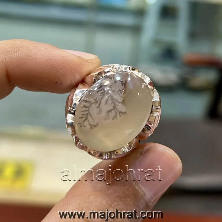 Natural Pictorial Agate - 925 Silver Ring - Shajri Agate - Shijri Aqeeq Ring - Dendritic Agate Ring
