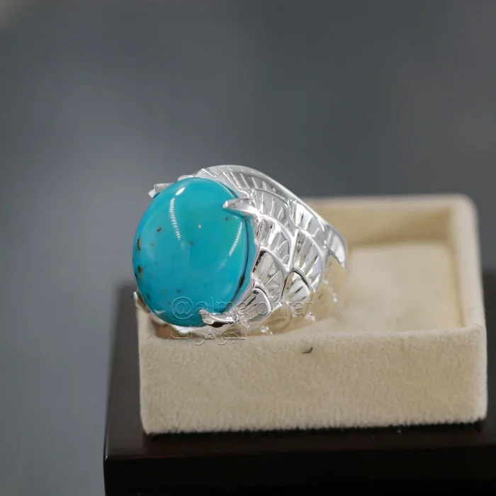 Natural Turquoise Ring - Shajri Feroza Pure Silver Ring - Firoza - Image 2