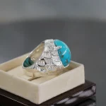Natural Turquoise Ring - Shajri Feroza Pure Silver Ring - Firoza - Image 6