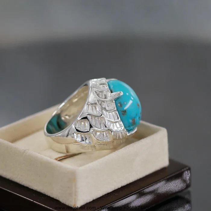 Natural Turquoise Ring - Shajri Feroza Pure Silver Ring - Firoza - Image 6