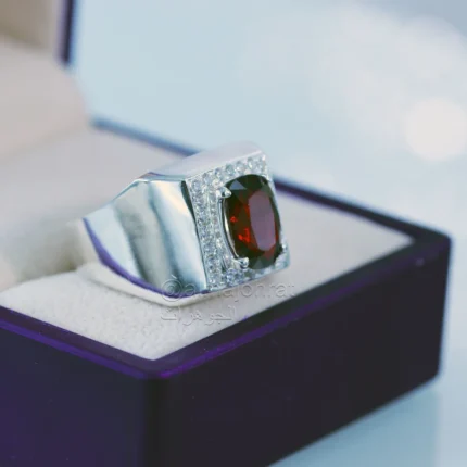 Natural Rhodolite garnet Gemstone Ring Pure Silver + red garnet stone blood color خاتم من الأحجار الكريمة من جرنت الطبيعي من الفضة النقية