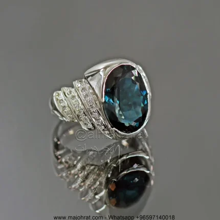 London Blue Topaz Gemstone - Pure Silver حجر توباز الأزرق لندن الكريم - خاتم من فضة النقية