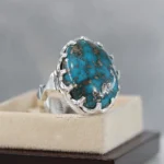 Natural Turquoise Ring - Shajri Feroza Pure Silver Ring - Firoz