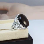 Yemeni Aqeeq - Natural Dark Brown Yemen Agate Ring - Pure Silver