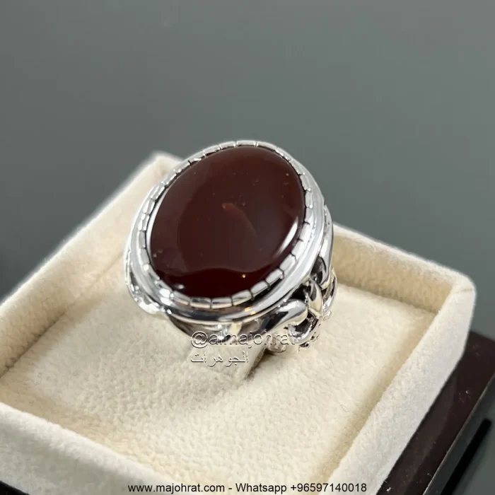 ⁦Yemeni Aqeeq - Natural Brown Yemen Agate Ring - Pure Silver⁩ - الصورة ⁦2⁩