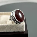 ⁦Yemeni Aqeeq - Natural Brown Yemen Agate Ring - Pure Silver⁩ - الصورة ⁦3⁩