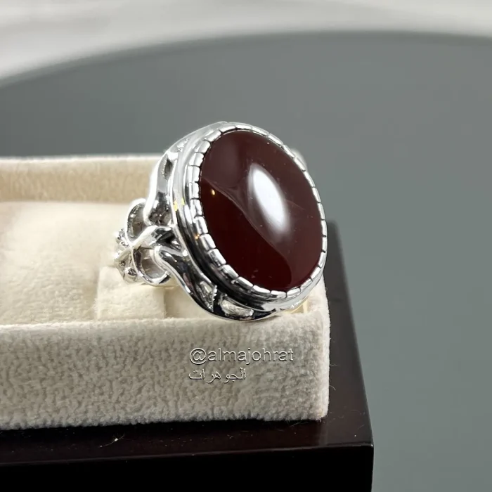 ⁦Yemeni Aqeeq - Natural Brown Yemen Agate Ring - Pure Silver⁩ - الصورة ⁦3⁩