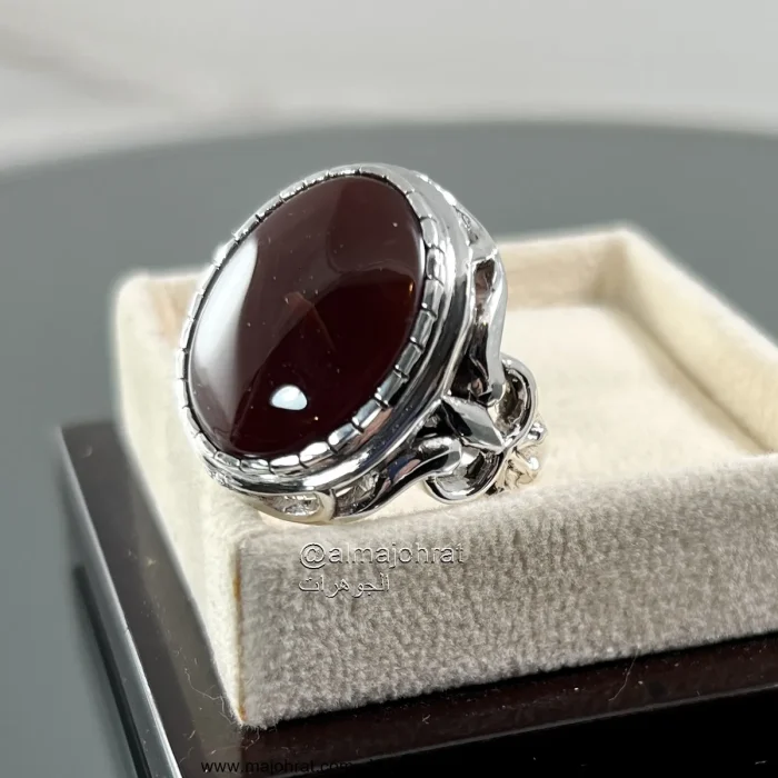 ⁦Yemeni Aqeeq - Natural Brown Yemen Agate Ring - Pure Silver⁩ - الصورة ⁦1⁩
