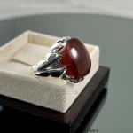 Yemeni Aqeeq - Natural Brown Yemen Agate Ring - Pure Silver