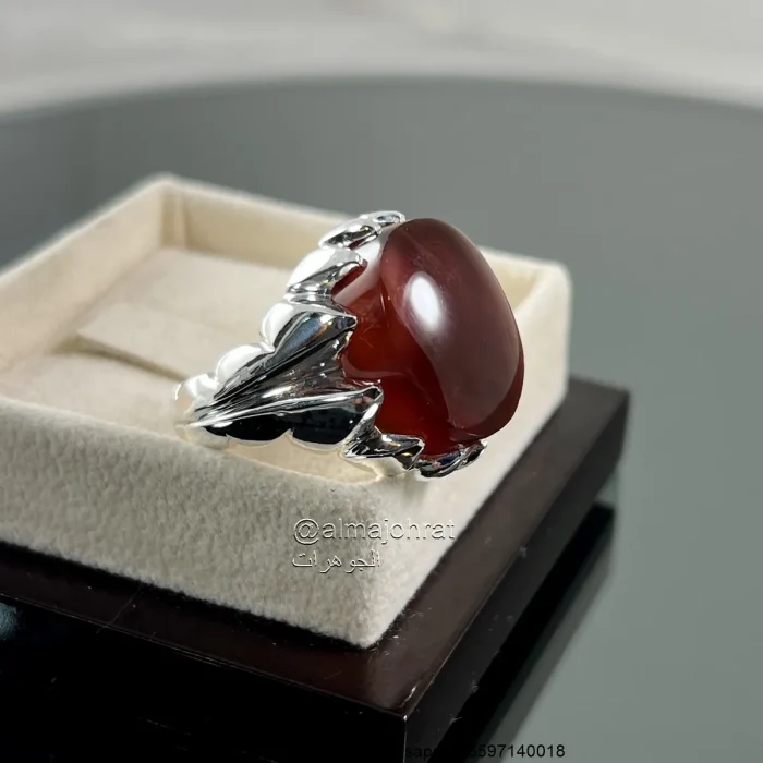 ⁦Yemeni Aqeeq - Natural Brown Yemen Agate Ring - Pure Silver⁩ - الصورة ⁦1⁩