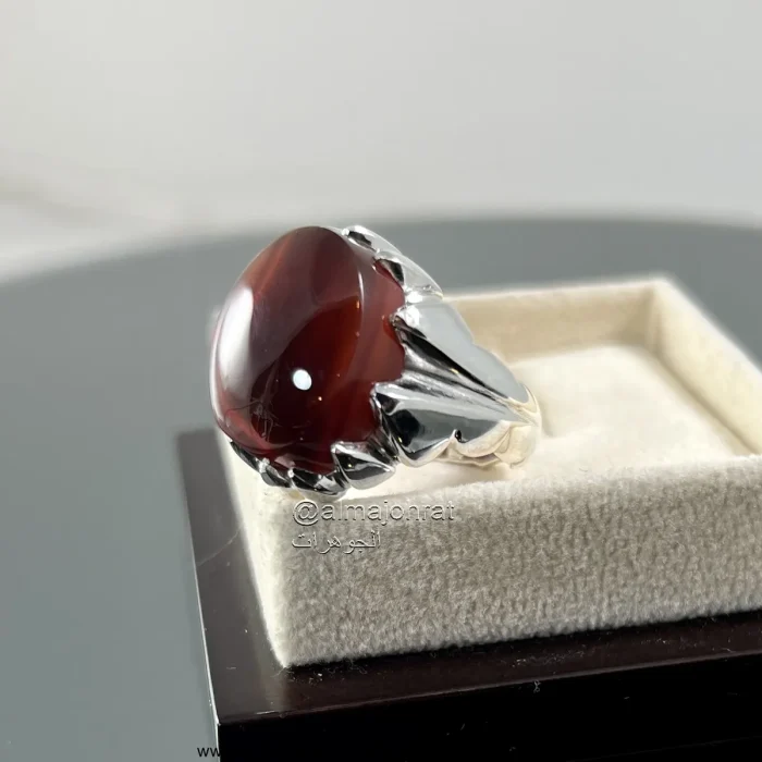 ⁦Yemeni Aqeeq - Natural Brown Yemen Agate Ring - Pure Silver⁩ - الصورة ⁦2⁩