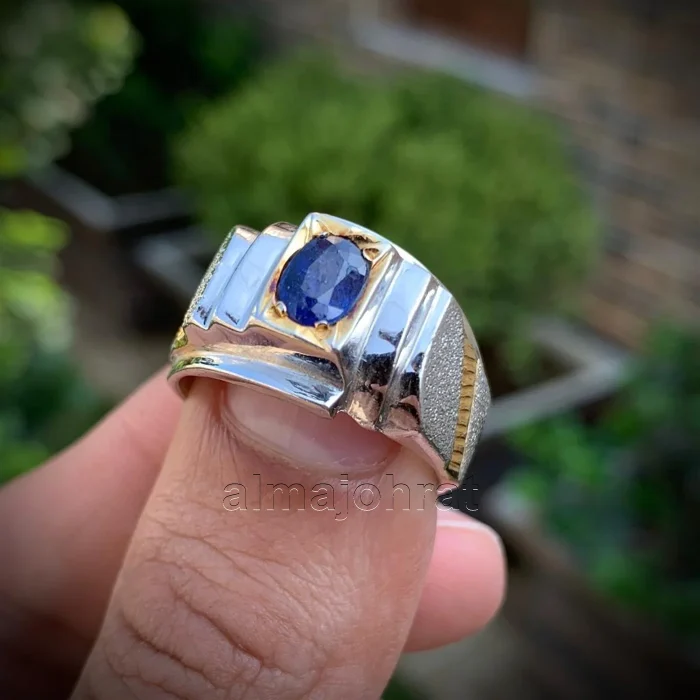 ⁦Natural Blue Sapphire Ring - Silver Ring⁩ - الصورة ⁦1⁩