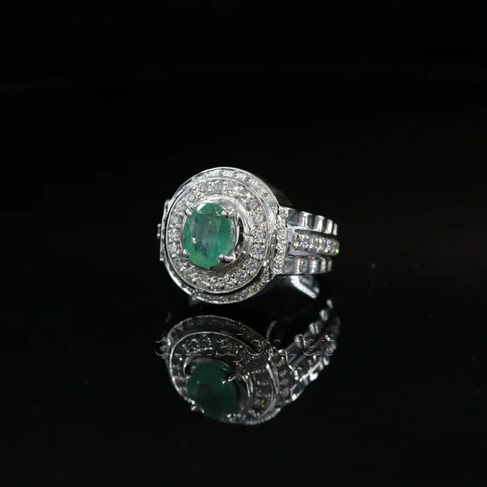 ⁦Emerald Zambian Natural Gemstone - Pure Silver Ring⁩ - الصورة ⁦1⁩