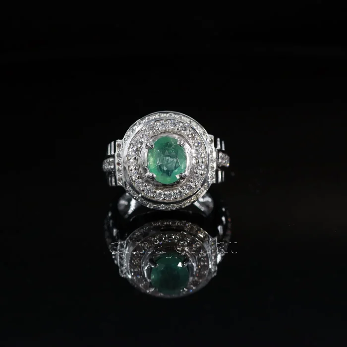 ⁦Emerald Zambian Natural Gemstone - Pure Silver Ring⁩ - الصورة ⁦2⁩