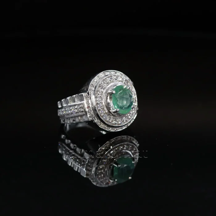 ⁦Emerald Zambian Natural Gemstone - Pure Silver Ring⁩ - الصورة ⁦3⁩