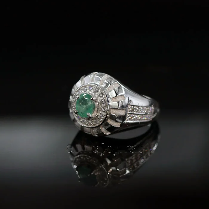 ⁦Emerald Zambian Natural Gemstone - Pure Silver Ring⁩ - الصورة ⁦4⁩