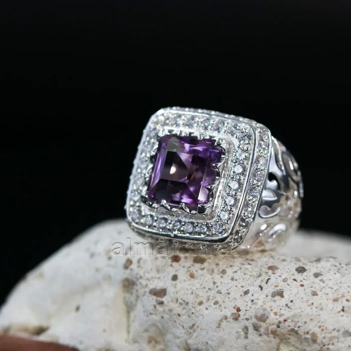 ⁦Amethyst Natural Gemstone Pure Silver Ring⁩ - الصورة ⁦1⁩