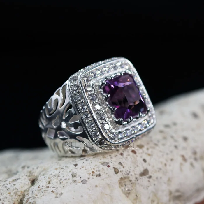 ⁦Amethyst Natural Gemstone Pure Silver Ring⁩ - الصورة ⁦2⁩