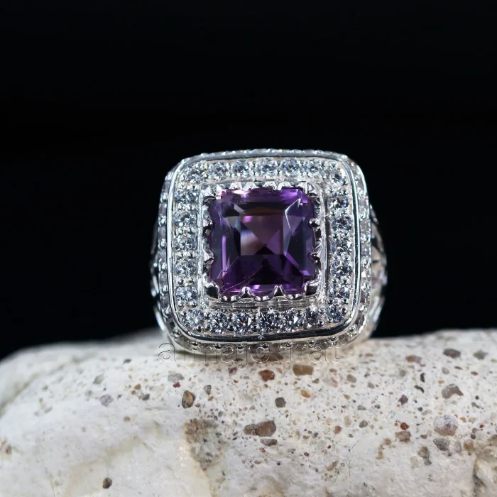⁦Amethyst Natural Gemstone Pure Silver Ring⁩ - الصورة ⁦3⁩