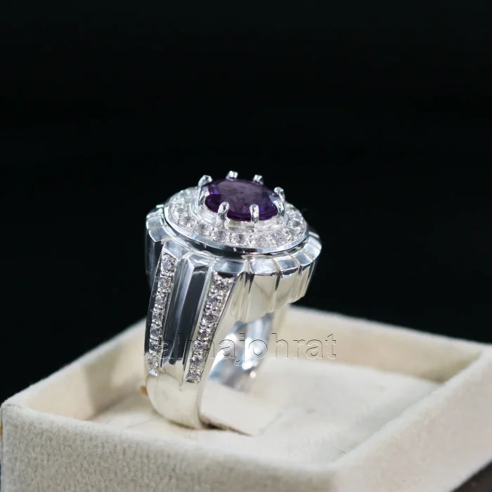 ⁦Amethyst Natural Gemstone Pure Silver Ring⁩ - الصورة ⁦5⁩
