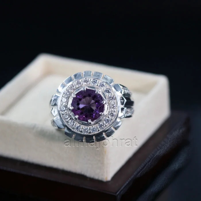 ⁦Amethyst Natural Gemstone Pure Silver Ring⁩ - الصورة ⁦1⁩