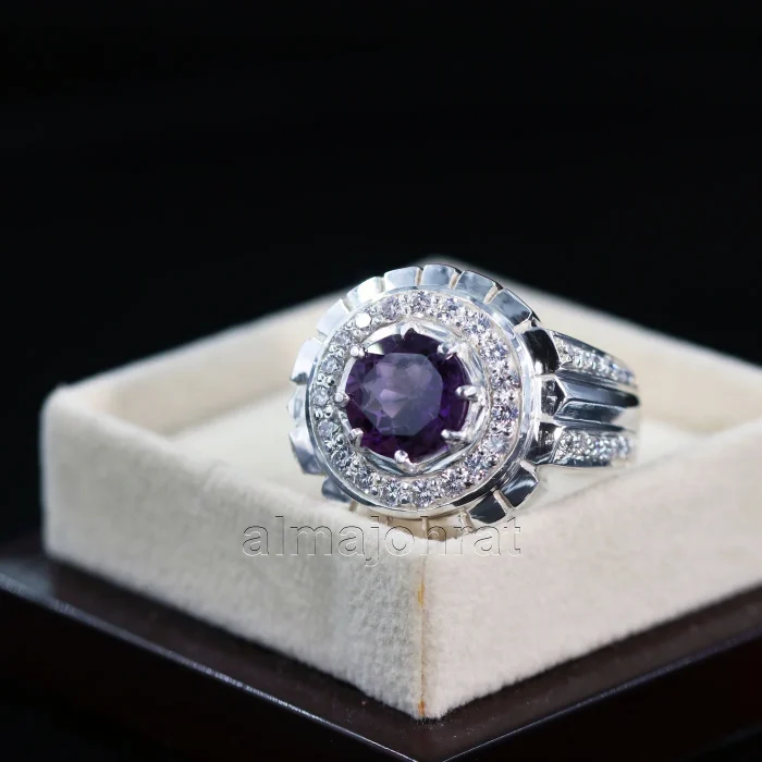 ⁦Amethyst Natural Gemstone Pure Silver Ring⁩ - الصورة ⁦2⁩