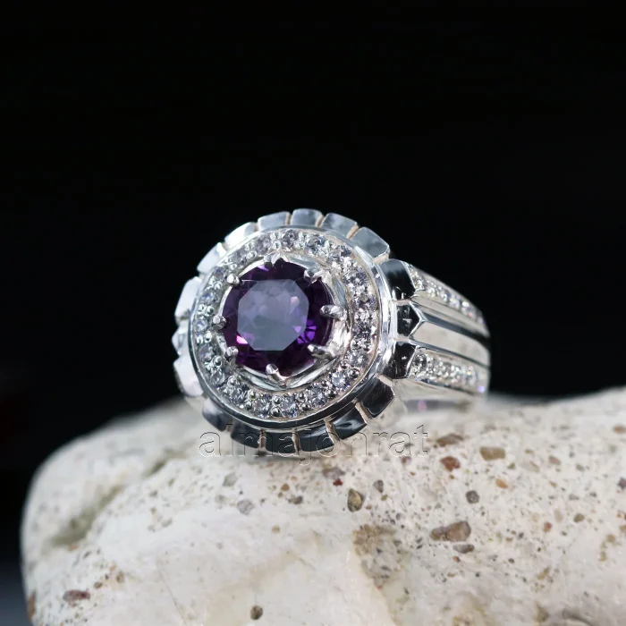 ⁦Amethyst Natural Gemstone Pure Silver Ring⁩ - الصورة ⁦3⁩