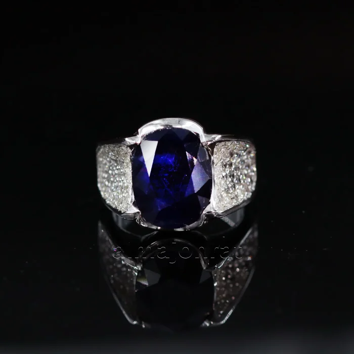 ⁦Natural Blue Sapphire (Certified) Ring - Silver Ring⁩ - الصورة ⁦4⁩