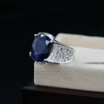 ⁦Natural Blue Sapphire (Certified) Ring - Silver Ring⁩ - الصورة ⁦3⁩