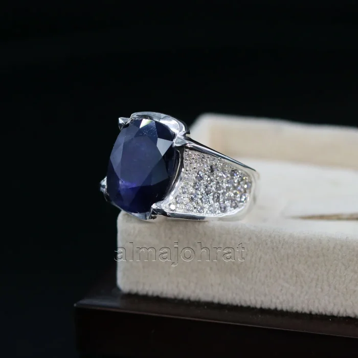 ⁦Natural Blue Sapphire (Certified) Ring - Silver Ring⁩ - الصورة ⁦3⁩