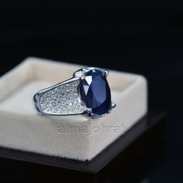 ⁦Natural Blue Sapphire (Certified) Ring - Silver Ring⁩ - الصورة ⁦2⁩