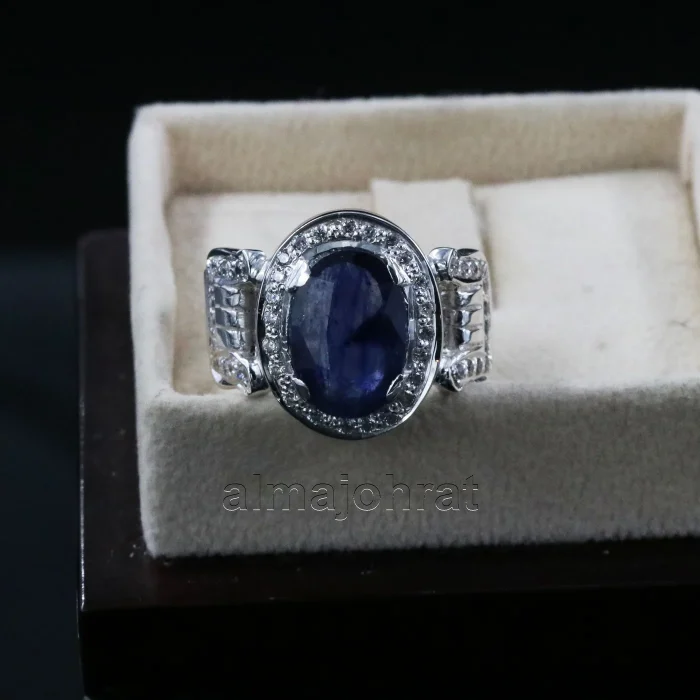 ⁦Natural Blue Sapphire (Certified) Ring - Silver Ring⁩ - الصورة ⁦1⁩