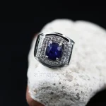 ⁦Natural Blue Sapphire (Certified) Ring - Real Silver Ring⁩ - الصورة ⁦2⁩