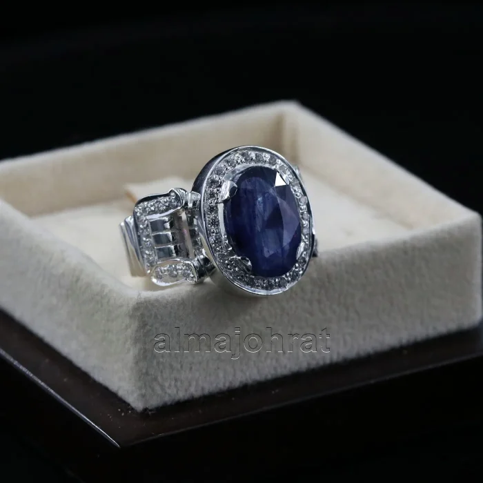⁦Natural Blue Sapphire (Certified) Ring - Silver Ring⁩ - الصورة ⁦2⁩