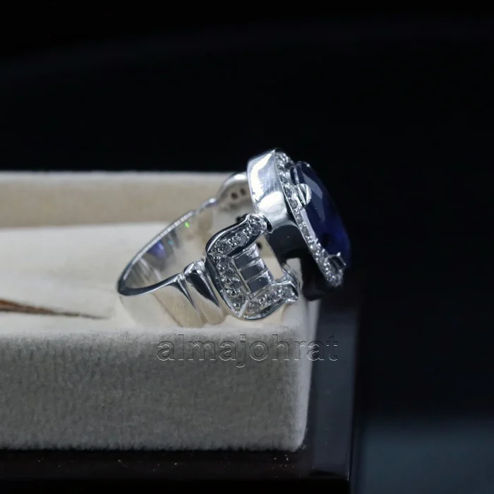 ⁦Natural Blue Sapphire (Certified) Ring - Silver Ring⁩ - الصورة ⁦3⁩