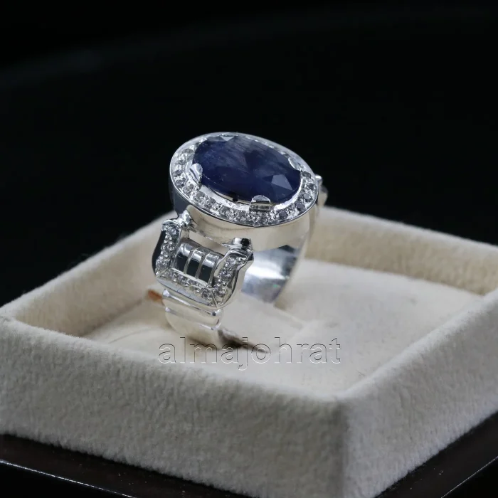 ⁦Natural Blue Sapphire (Certified) Ring - Silver Ring⁩ - الصورة ⁦4⁩