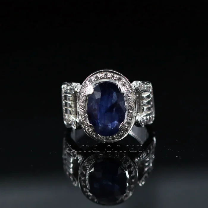 ⁦Natural Blue Sapphire (Certified) Ring - Silver Ring⁩ - الصورة ⁦5⁩