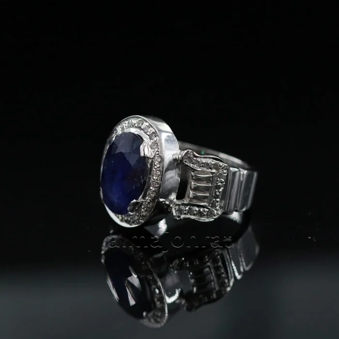 ⁦Natural Blue Sapphire (Certified) Ring - Silver Ring⁩ - الصورة ⁦6⁩