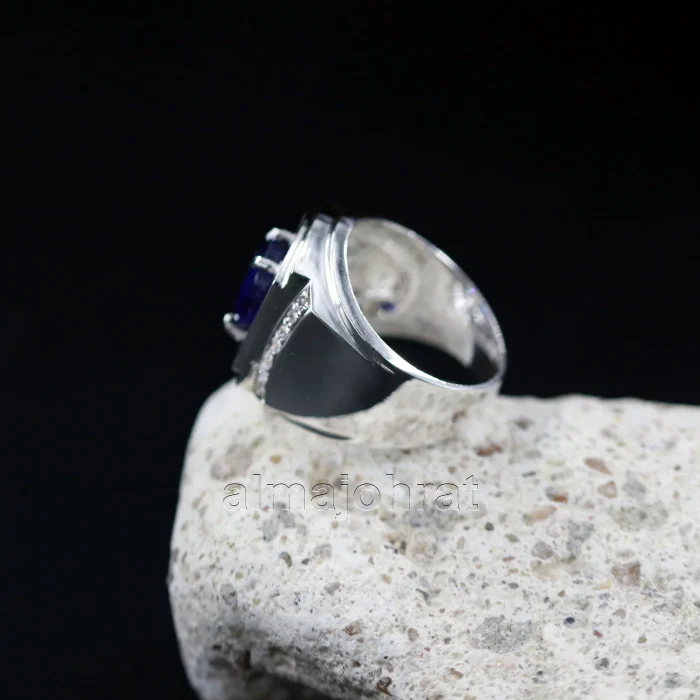⁦Natural Blue Sapphire (Certified) Ring - Real Silver Ring⁩ - الصورة ⁦3⁩
