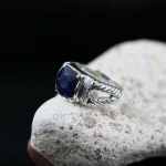 ⁦Natural Blue Sapphire (Certified) Ring - Silver Ring⁩ - الصورة ⁦5⁩