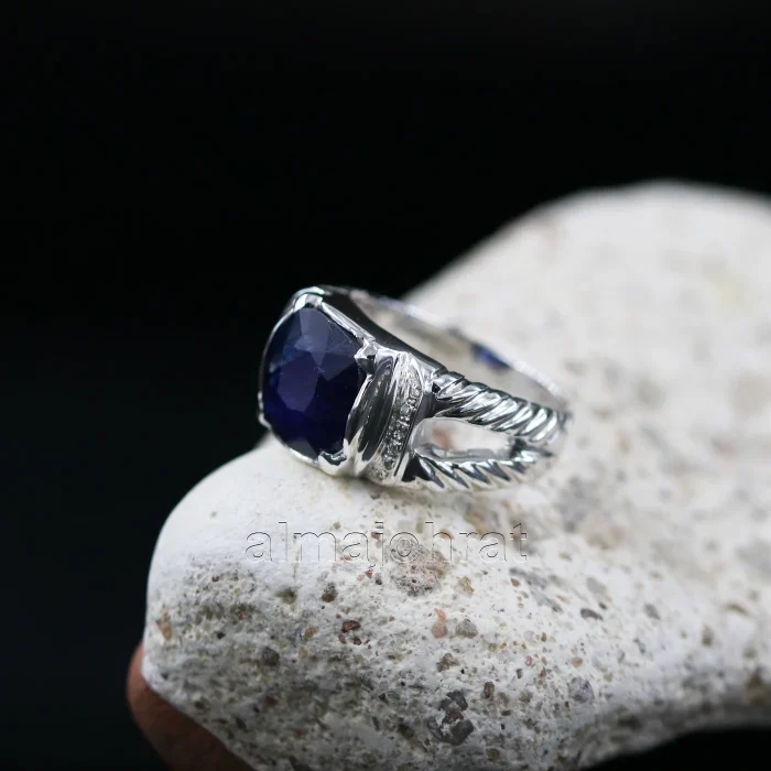 ⁦Natural Blue Sapphire (Certified) Ring - Silver Ring⁩ - الصورة ⁦5⁩