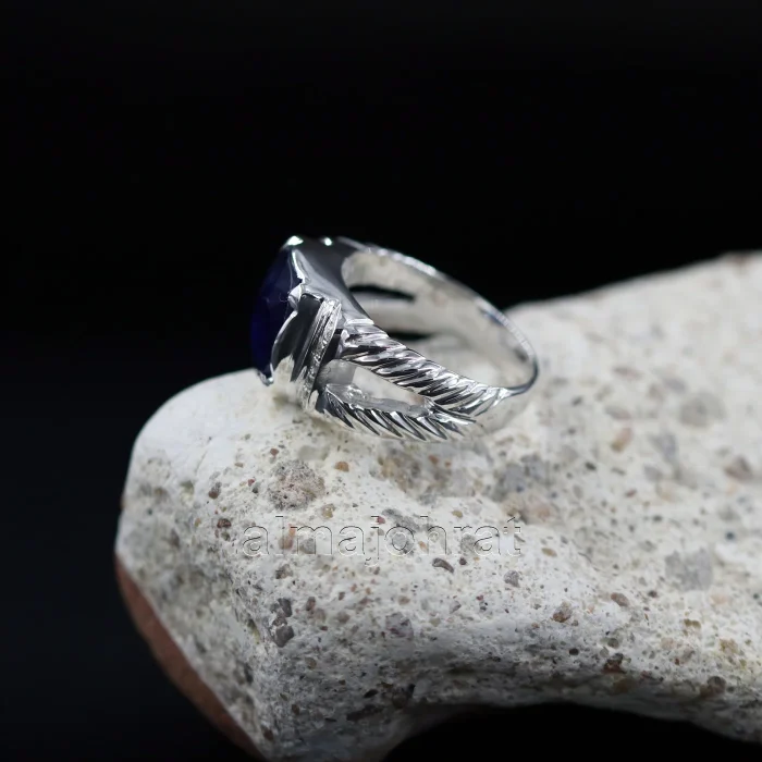 ⁦Natural Blue Sapphire (Certified) Ring - Silver Ring⁩ - الصورة ⁦4⁩